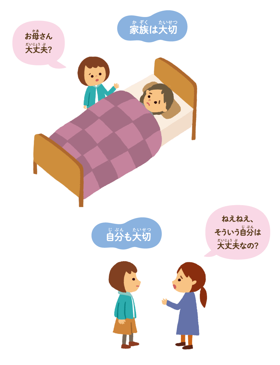 お母さん大丈夫？ 家族は大切　ねえねえ、そういう自分は大丈夫なの？　自分も大切
